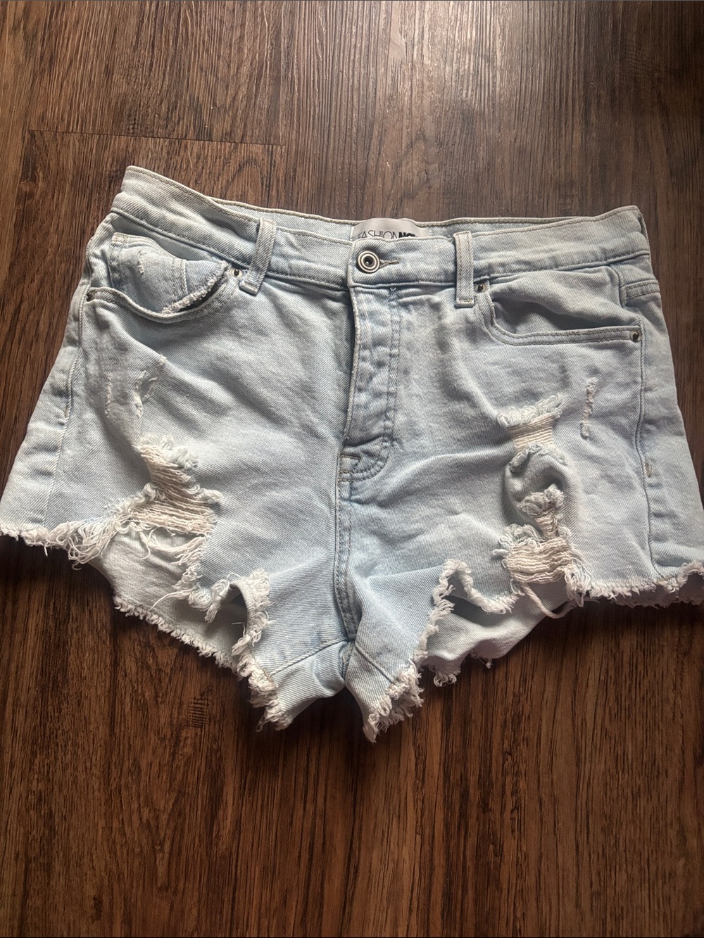 Fashion Nova High Rise Distressed Button Fly Shorts 9